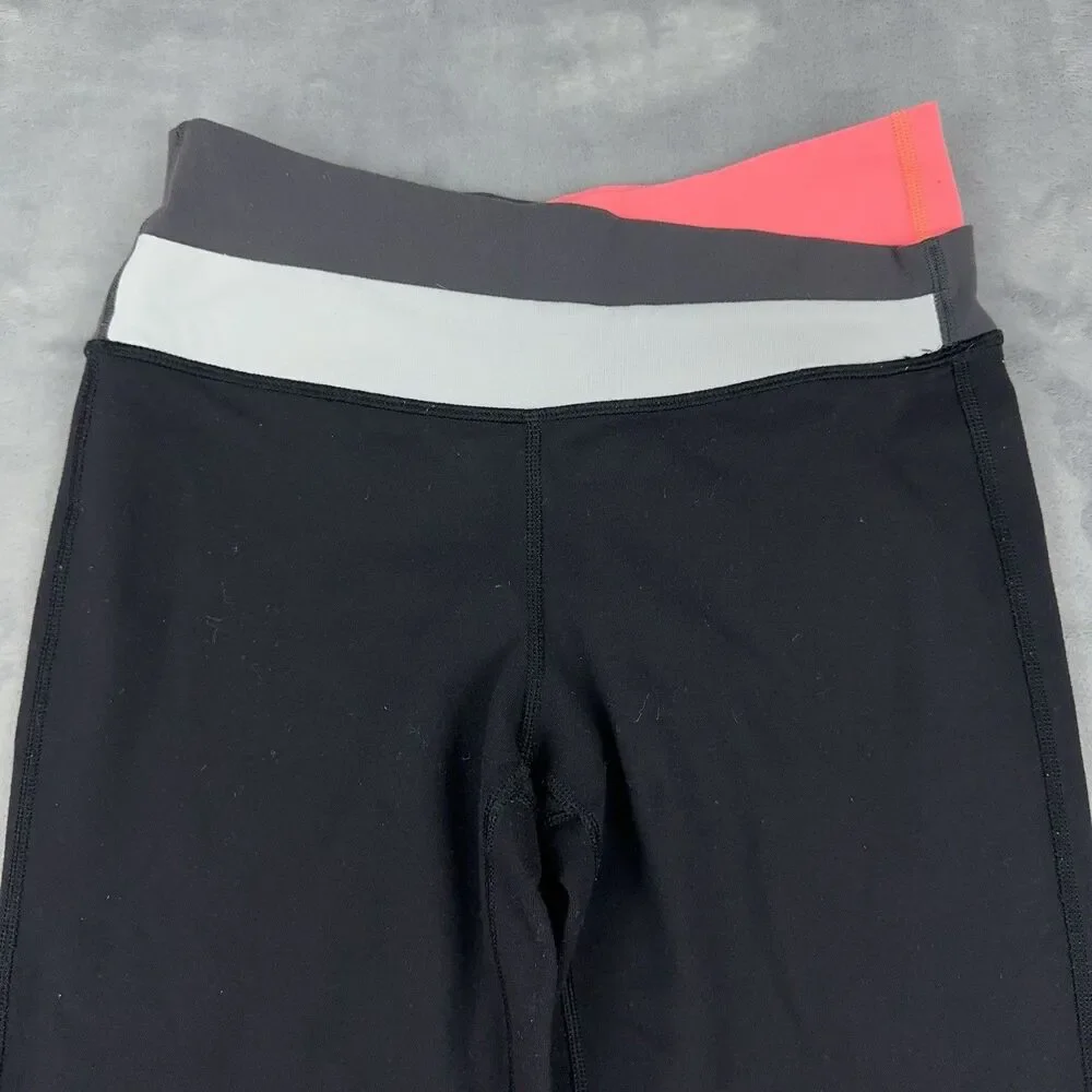 Lululemon Astro Pants Sz 4 Black Pink Gray Crossover Layered Waist Flare Yoga